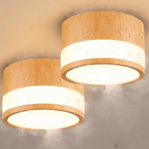 ZIZZLER 2 Faretti Led Legno da Soffitto IP44 Faretto per Cucina Interni Corridoio, 12W 1100LM, Plafoniera Rotondi Soffitto Soggiorno, Luce Calda, Bathroom Spot Lights Ceiling, 10cm