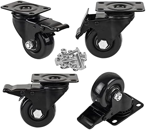 3" Casters Wheels, PRITEK Heavy Duty Swivel Plate Casters with Lockable Top Plate and No Noise Rubber Base Ball Fit for Home or Office Table Cabinet Shelves