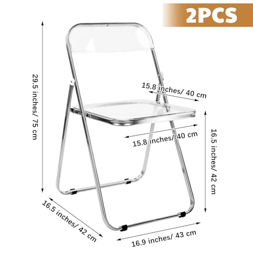 Suzile 2 Pcs Acrylic Folding Chairs Clear Transparent Stackable Dining Chairs Modern Armless Event Seat Plastic Living Room Seat for Home Living Room Inside Outside
