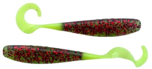 A.M. Fishing Curly Tail Jerkshad 5.5 Inch Soft Baits Garlic Infused,– 6 Pack – Saltwater & Freshwater Fishing Lures for Bass, Redfish, Snook, and Trout (Watermelon Red Chartreuse)