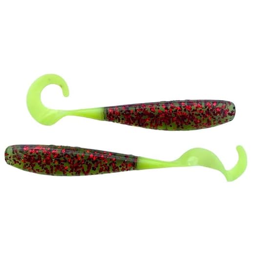 A.M. Fishing Curly Tail Jerkshad 4 Inch Soft Baits Garlic Infused,– 8 Pack – Saltwater & Freshwater Fishing Lures for Bass, Redfish, Snook, and Trout (Watermelon Red Chartreuse)