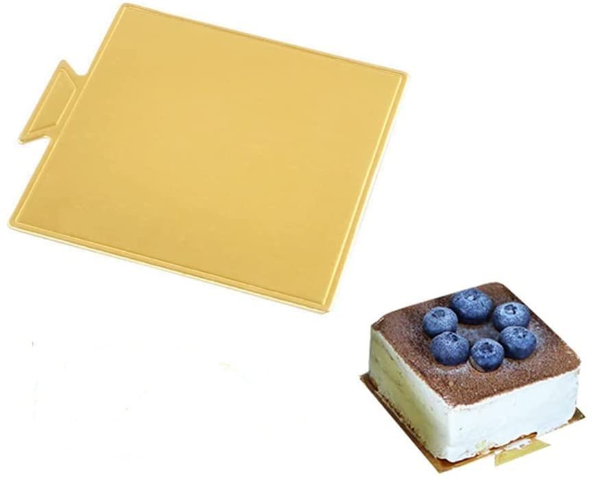 Somani Mini cake board - pastry base, pastry tray, cake board, dessert display tray, golden Mousse cake board Square (Pack of 50)