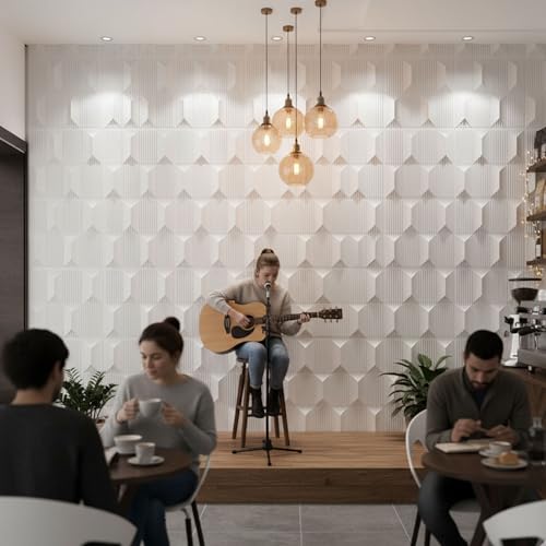Image of Kayra Decor 3D PVC Wall Panels - Abstract Design, White Color 19.7 inch x 19.7 inch (Pack of 18) - Covers 48.42 Sq. Ft.