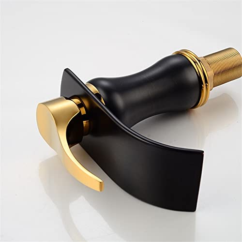 Robinet de salle de bain cascade noir et or pour vasque moderne