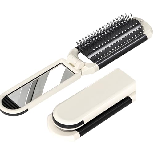 Image of TORMEN 2 Pack Folding Travel Hair Brushes with Mirror | Compact folding travel hair brush with detachable mirror. Scalp massage comb, portable design. Women, men, and kids travel