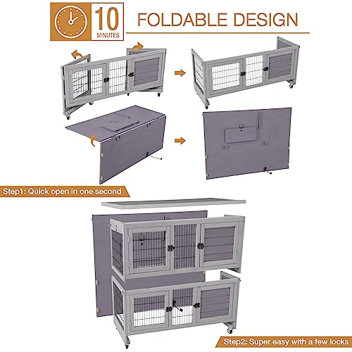 image for GUTINNEEN Folding Rabbit Hutch Indoor Bunny Cage in No Time Assemble G