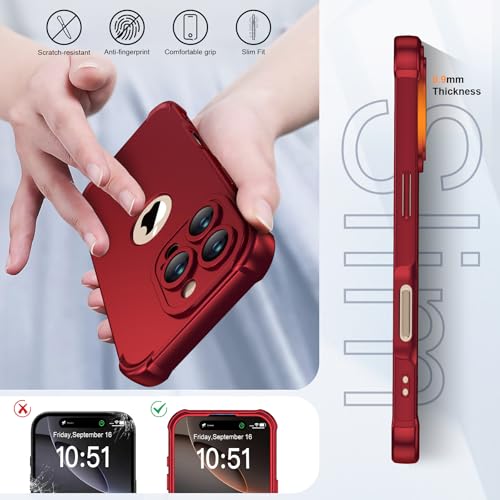 Image of ORETECH for iPhone 16 Pro Max Case with 2 x Screen Protector,Red | 3-in-1 Full Body Shockproof Design Smooth Texture,15FT Military Grade, Camera Lens Shield, with Armor Front Frame Protection