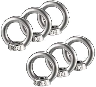 KJLEEN 6PCS M10 Lifting Eye Nut 304 Stainless Steel Ring Nut Hardware Ring Shaped Female Threaded Eye Nut Fastener for Lifting Accessories Rope Fitting