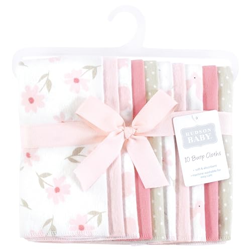 Image of Hudson Baby Unisex Baby Flannel Burp Cloth 10pk, Pink Honey Bunny, One Size