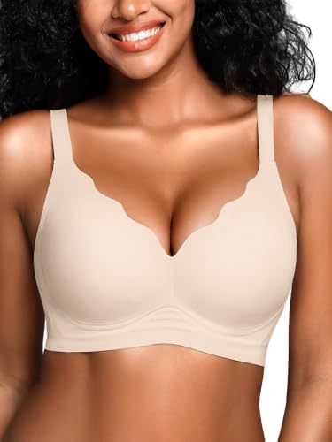 BH für Damen ohne Bügel mit Weicher Unterstützung Bequeme Nahtlose Bralette | Gepolstert, Soft, Bügelloses Bustier Komfort BHS für Alltag, V-Ausschnitt, Seamless Creamy Fabrics