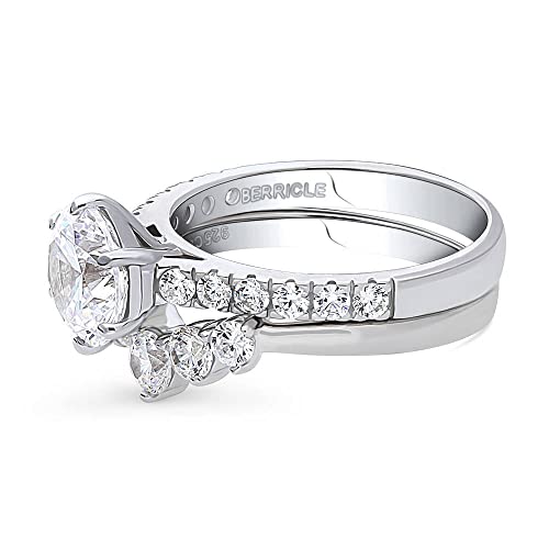 BERRICLE Sterling Silver 5-Stone Wedding Engagement Rings 2 Carat Cubic Zirconia CZ Solitaire Ring Set for Women, Rhodium Plated Size 4-103