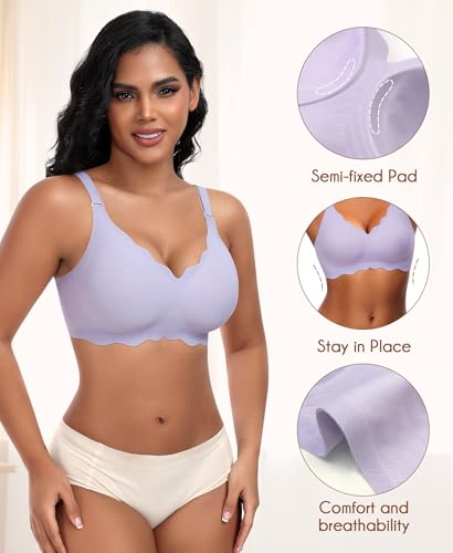 Image of DOCUMO Bras for Women Scalloped No Underwire Wireless Seamless Bra with Lift and Support Soft Bralettes with Bra Extender
