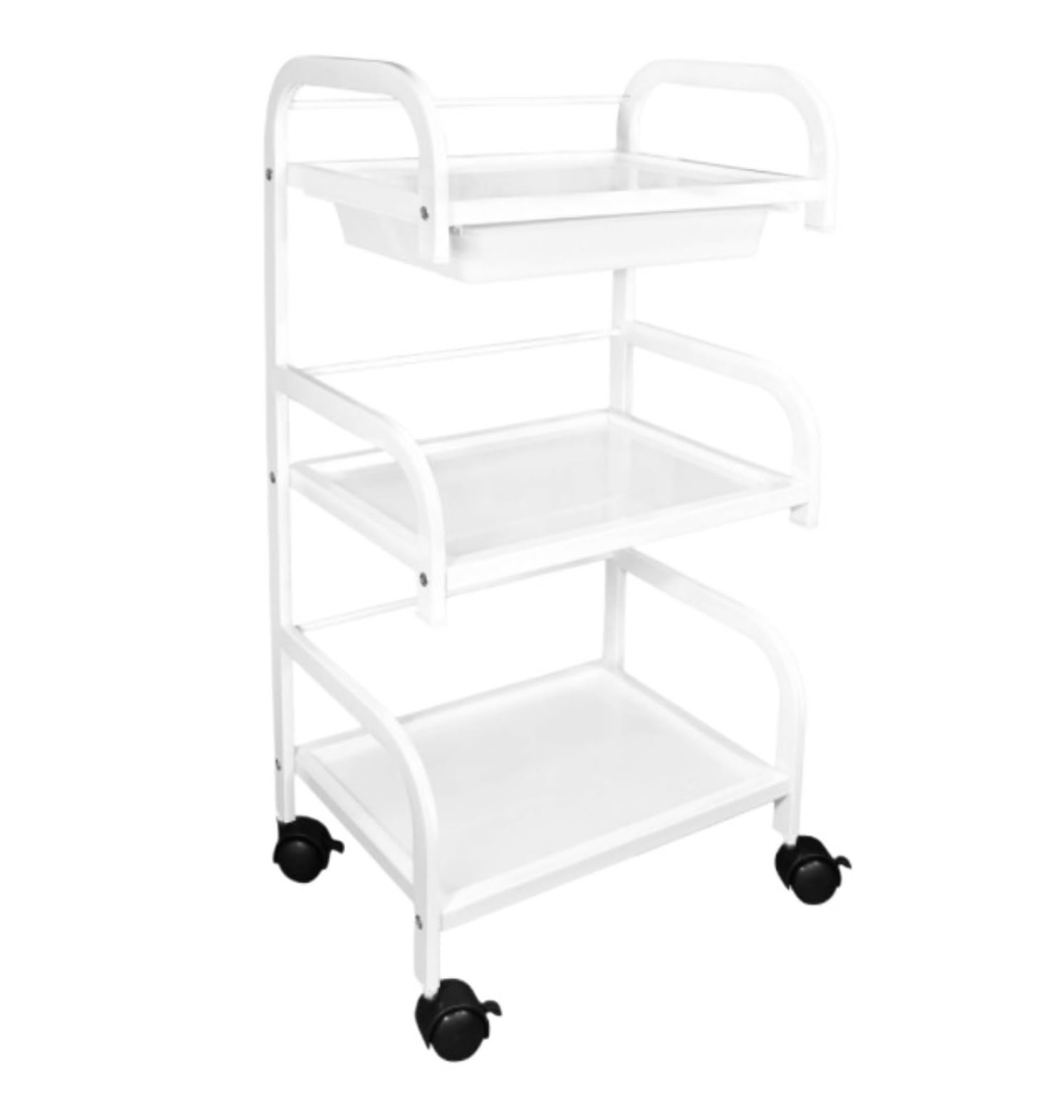 Shswud White Esthetician Cart, Rolling Trolley Cart Hairdressing Trolley 3-Tiers For Spar Hairdresser And Nail Salon Nail Cart