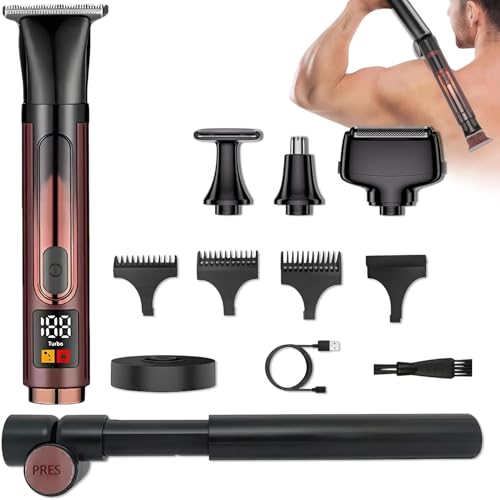 Electric Back Shaver for Men 4-in-1, Mens Electric Back Shaver Body Grooming Kit with Adjustable Extension Handle, Waterproof LED Display Foldable Body Shavers for Men