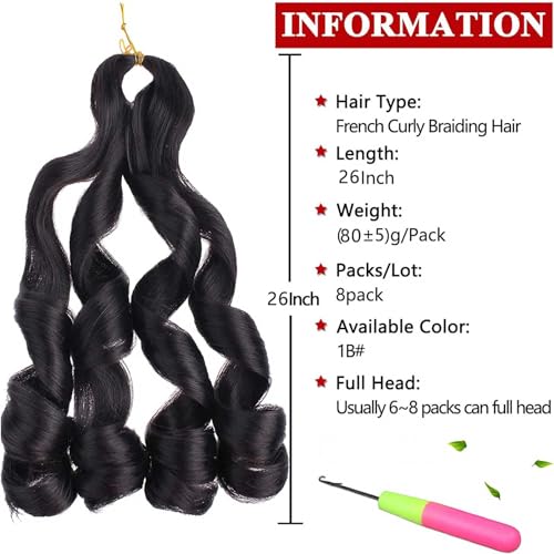 Xtrend Pre Stretched French Curly Braiding Hair 26 Inch 8 Packs Bouncy Loose Wave Braiding Hair Hot Water Setting Yaki Texture Synthetic French Curls for Women Black Hair Extensions(26 Inch,1B#)… - Image 2