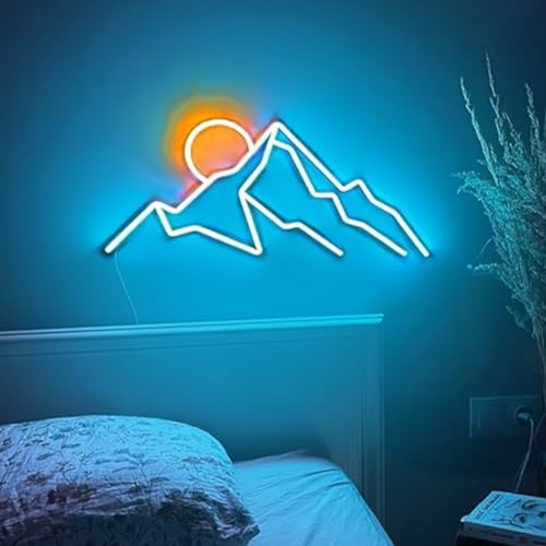 Image of Ulalaza LED Decorative Lights USB Mountains Sunrise Sunset Led Neon Signs Home Decoration Wall Art Holiday Gift Brightness Adjustable 13.4''x6.7''