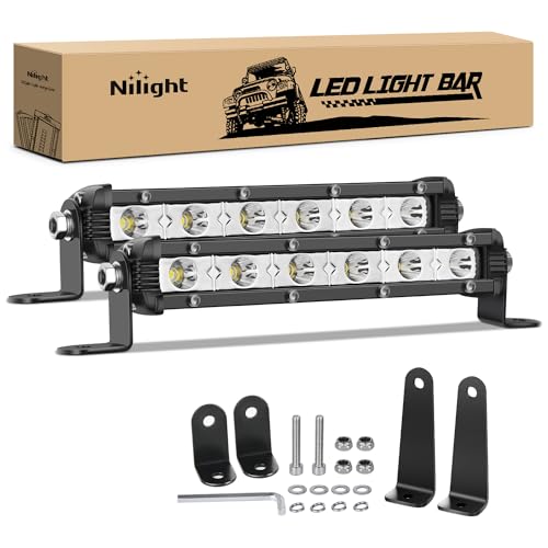 Nilight Single Row LED Light Bar Ultra-Slim Spot Pods 2PCS 7 Inch 18W Fog Light Driving Work Roof Bumper Lighting for Offroad 4x4 Trucks Polaris RZR SUV ATV UTV
