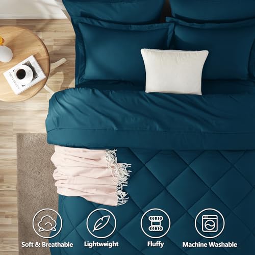 Image of CozyLux King Size Comforter Set Lyons Blue - 7 Pieces Bed in a Bag King, Luxury Soft Bed Set for All Seasons, Bedding Set with Down Alternative Comforter, Sheets, Pillowcases & Shams