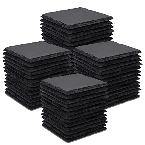 48 Pieces Slate Drink Coasters, GOH DODD 4 Inch Black Stone Coasters Bulk Cup Coaster Set with Anti-Scratch Bottom for Bar Kitchen Home Apartment, Square