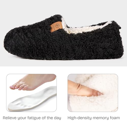 EverFoams Women’s Soft Curly Full Slippers Memory Foam Lightweight House Shoes Cozy Loafer with Polar Fleece Lining - Image 4