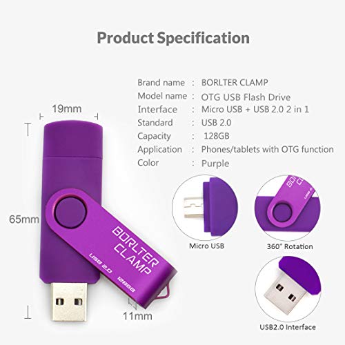 Clé USB OTG 128 Go double connectique micro USB et USB violette BorlterClamp - 6