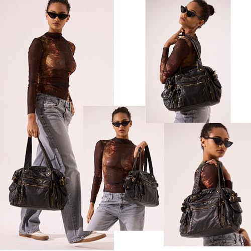 Retro Hobo Bags for Women,Large PU Crossbody Shoulder Bag with Multipockets,Vintage Y2K Tote Purses for City2