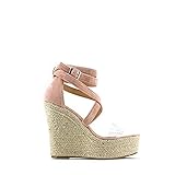  Modelisa - Sandalia Tacón Cuña Plataforma Alpargata para Mujer (Rosa, Numeric_36)