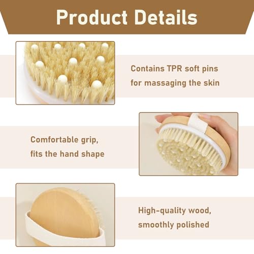Körperbürste, Trockenbürste, Massagebürste mit Naturborsten zur Förderung der Lymphfunktion und Reduktion von Cellulite, Peeling Körperbürste, Trockenmassage für straffere Haut, 2 in 1 Peelingbürste