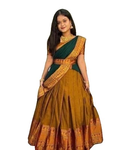 Image of ZITON ARICO MART Women's Indian Traditional Kanjivaram Silk Pure Weaving Lehenga Choli Along With Dupatta And Blouse Piece, Half Saree (Unstitched)