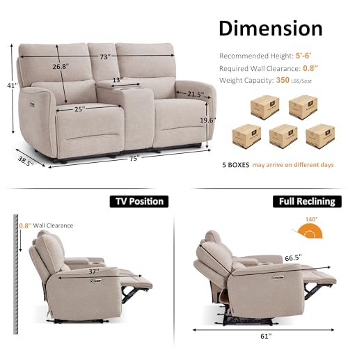 Image of MCombo 75 in Wall Hugger Loveseat with Console, RV Sofa 6926 (Beige)