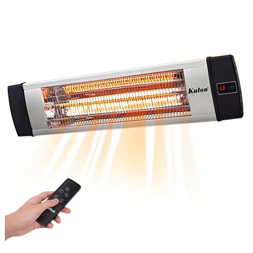 KUTON Electric Patio Heater, Outdoor Heater w/Remote, Wall Mounted Infrared Heater, IP65 Waterproof Outdoor Heater, 3 Power setting, Max. 5118BTU for Patio, workshop, Timer Setting for In/Outdoor