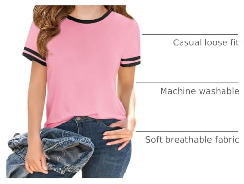 Image of Haloumoning Girls Short Sleeve T Shirts Kids Summer Crewneck Color Block Tops Fashion Tees 5-14 Years