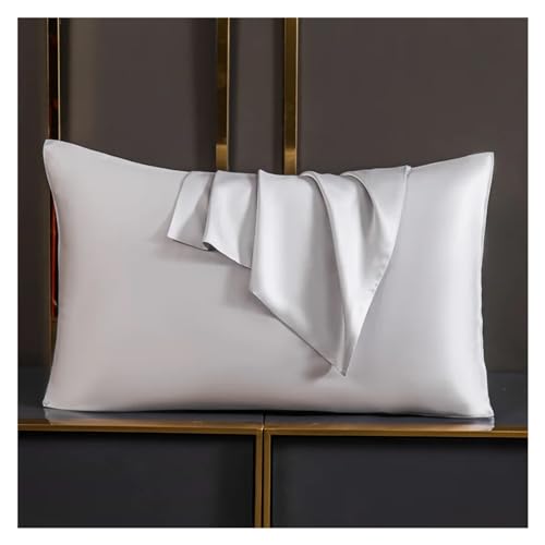 Silk Pillowcase, Funda Almohada Seda Funda de Almohada Funda de Almohada de Seda Natural de Color sólido Funda de Almohada Funda de Almohada Blanca Funda de Almohada for Dormir(Silver Grey,50X70 cm)