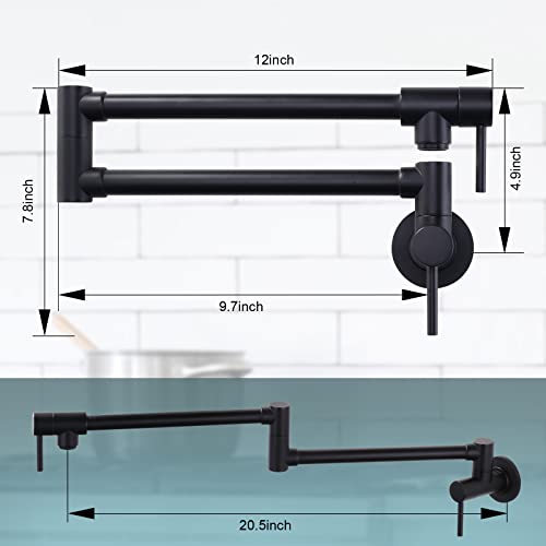 Aleasha Brass Made Wall Mount Folding Kitchen Pot Filler, Retractable Single Hole Modern Matte Black Pot Filler With Two Handles,Stretchable Industrial Matte Black Pot Filler For Sink Stove #TOP4