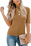 Picture of LETSRUNWILD Business Casual Tops for Women Dressy Cute Tops Mock Turtleneck Tshirts Shirts Le/Light Brown-L