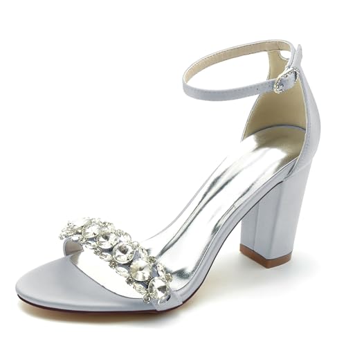 Chaussures de mariée escarpins en satin blanc à talon bloc de 8.5cm