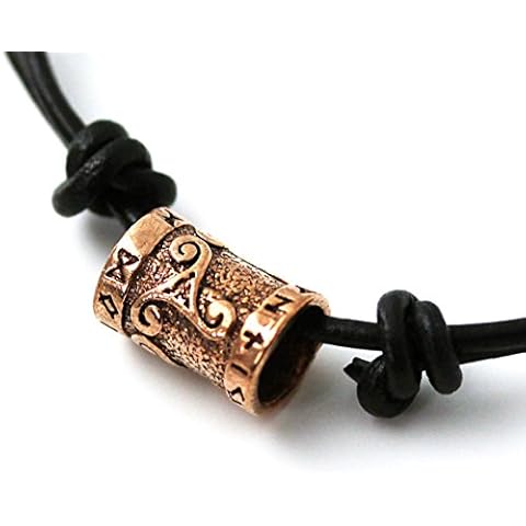 LynnAround Choker Surf Surfer Necklace Bronze Celtic Knot Triskelion Runes Norse Bead Pendant Black Leather Cord Cover