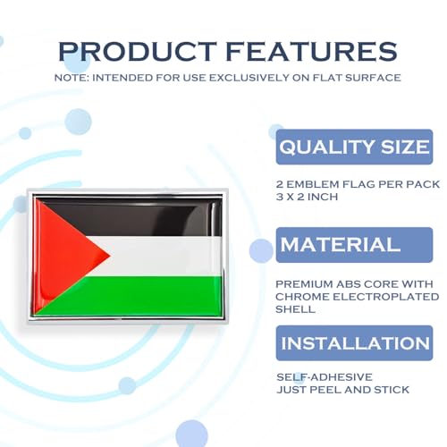 Image of Palestine Flag Sticker Emblem Palestinian Decal Car Chrome Flags, 2 Pack, 3 x 2 inches
