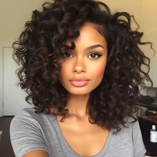Dark Brown Ocean Wave Crochet Hair 9 Inch Curly Crochet Hair Ocean Wave 7 Packs Deep Wave Short Wavy Crochet Braids Hair Extensions for Women Water Wave
