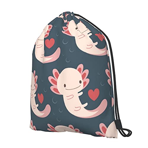 TumzfhQ Drawstring Backpack with Axolotls, Hearts and Bubbles - Adorable and Practical - Suitable for Women and Teenager Girls2