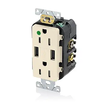 Leviton 15-Amp Hospital Grade USB Charger/Tamper-Resistant Duplex Receptacle, T5632-HGT, Lt. Almond