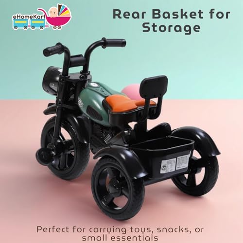 Image of eHomeKart Himalayan Kids Tricycle - Front Headlight, Musical - 1 Year to 5 Years - Trike for Indoor and Outdoor - Up to 30 Kgs - Made in India, Black