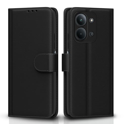 Image of Pikkme Flip Cover for Redmi 15C 5G Leather Finish | Inside TPU with Card Pockets | Wallet Stand and Shock Proof | Complete Protection Flip Case (Black)
