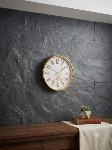 Image of Designer Wall Clock 13.5 Inch for Living Room Stylish Gear Design Seconds Needle (White Marble)