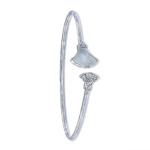 925 Sterling Silver Mother Of Pearl Stone Bangle For Women