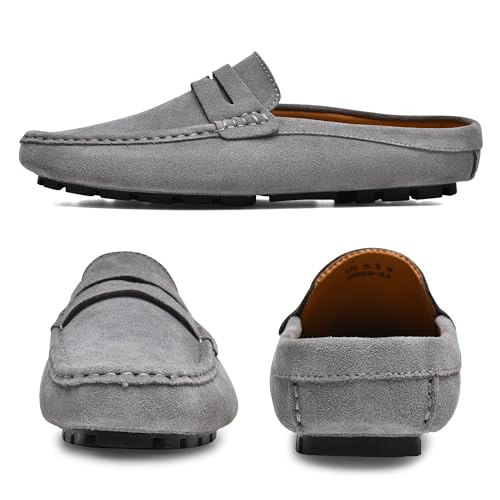 Image of Go Tour Mens Handmade Suede Leather Mules Clog Slippers Breathable Leather Slip on Shoes Casual Loafers