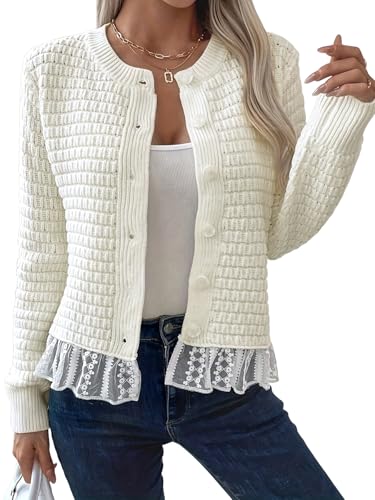 Lace Cardigan Sweaters for Women Lightweight Button Down Cardigan Long Sleeve Knitted Sweater Cardigan Fall Clothes