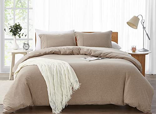 DREAMSUNSET 100% Cotton Jersey Knit Duvet Cover Set, Twin Size/Twin XL, Heather Brown, Breathable and Super Soft Skin Friendly Like T-Shirt, Zipper Closure, 1 Duvet Cover + 1 Pillow case