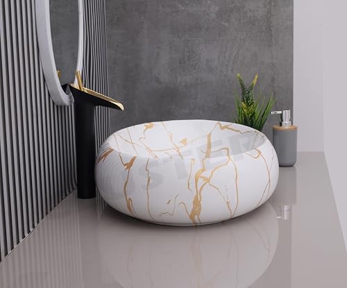 Image of CLUSTER Designer Glossy Ceramic Table Top Wash Basin For Bathroom | Countertop Bathroom Sink For Livingroom, Resturant Decor, Oval Shape (24 x 16 x 6 inch)