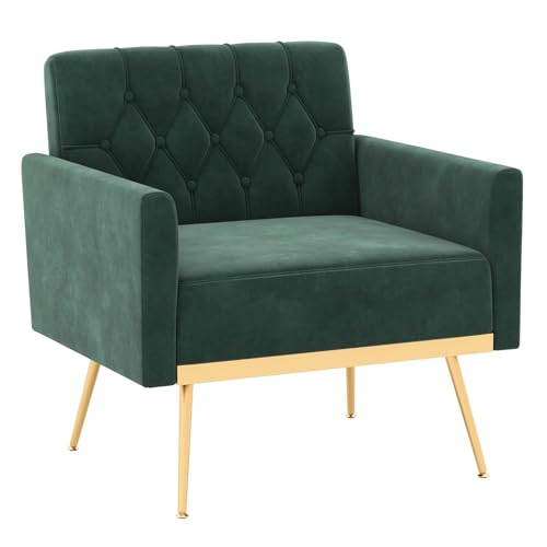 KOMFOTT Velvet Accent Chair, Modern Tufted Arm Chair with Golden